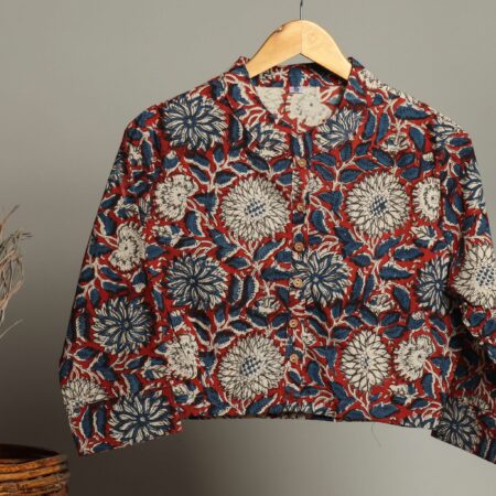 Handmade Block Print Cotton for Women ? Ethnic Floral Printed Top with Long Sleeves