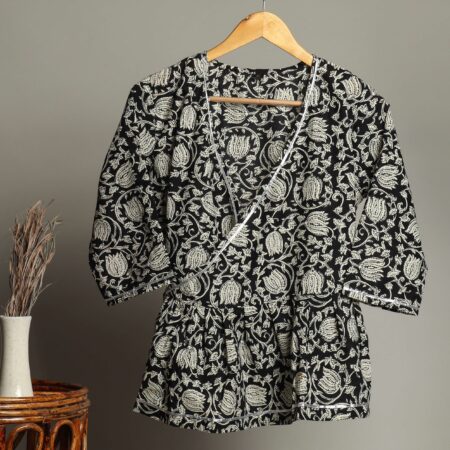 Handmade Block Print Cotton for Women ? Ethnic Floral Printed Top with Long Sleeves